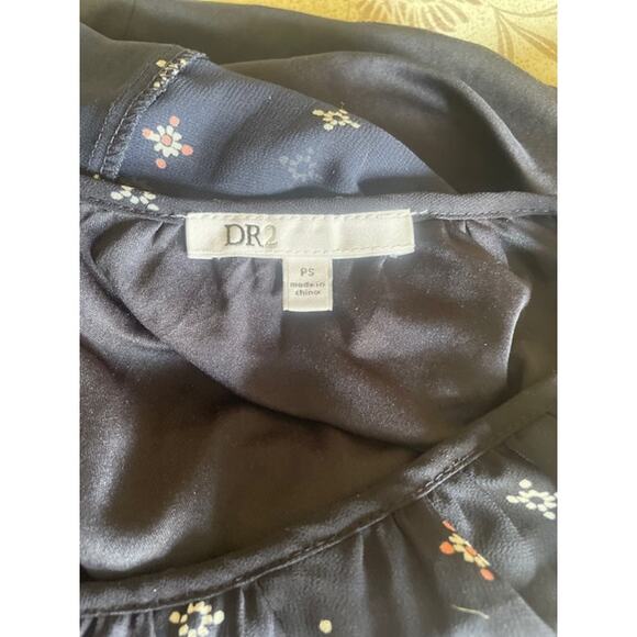 DR2 Size Petite Small Midi Dress Navy Blue Print Long-Sleeve - Picture 5 of 6